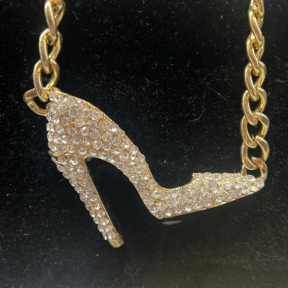 Jewelry - Gold Chain Necklace with Rhinestone Shoe Pendant
